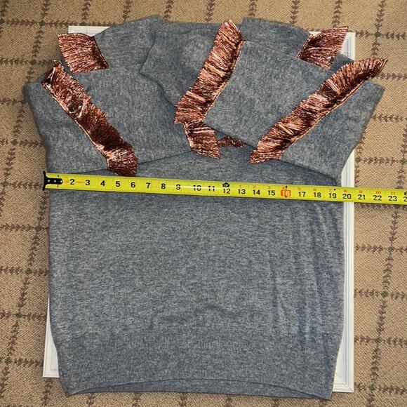 J. Crew 100% gray cashmere sweater w coppery metallized ruffles  M - Picture 6 of 7
